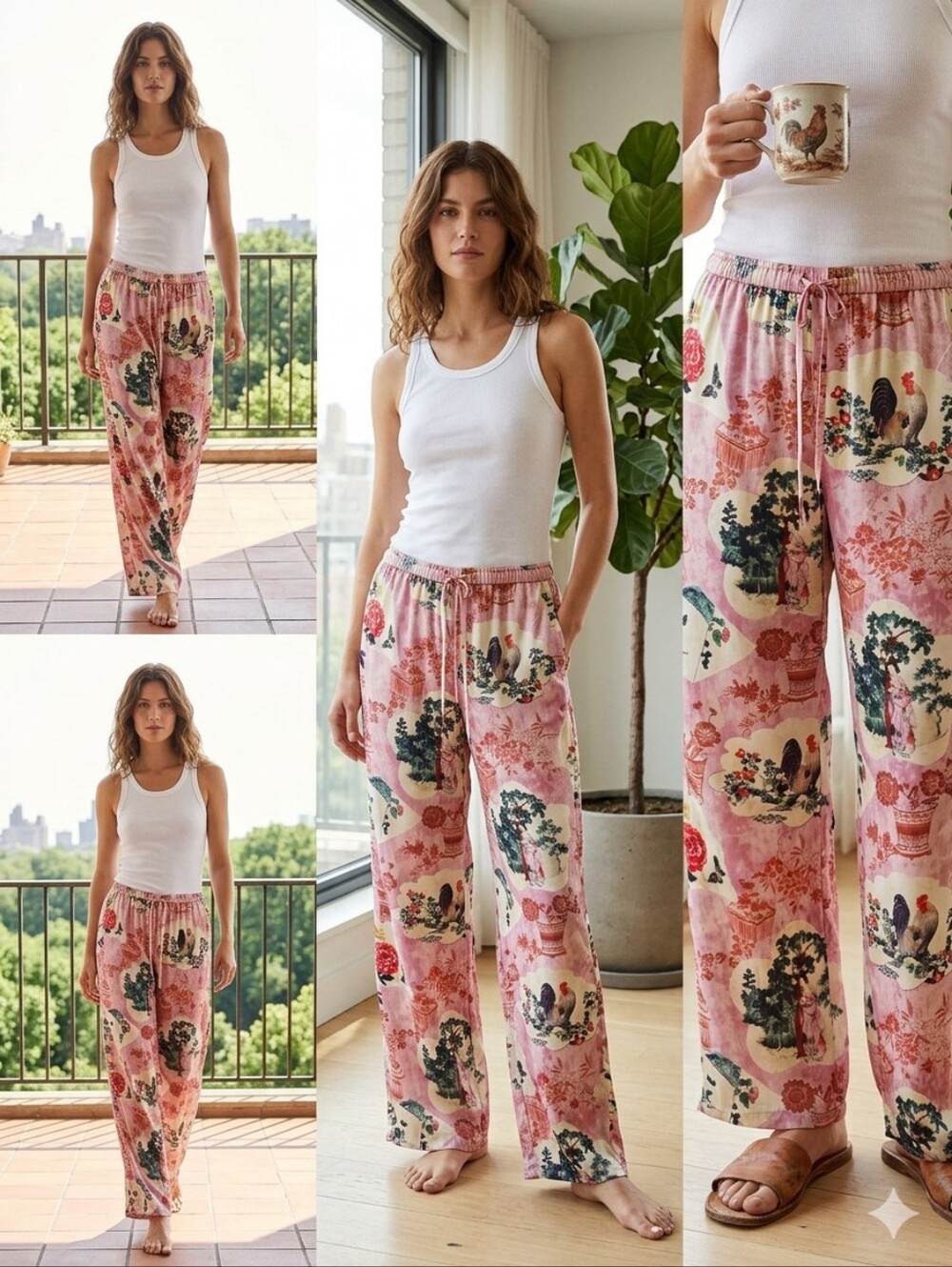 Zara Pink and Cream Floral Pants